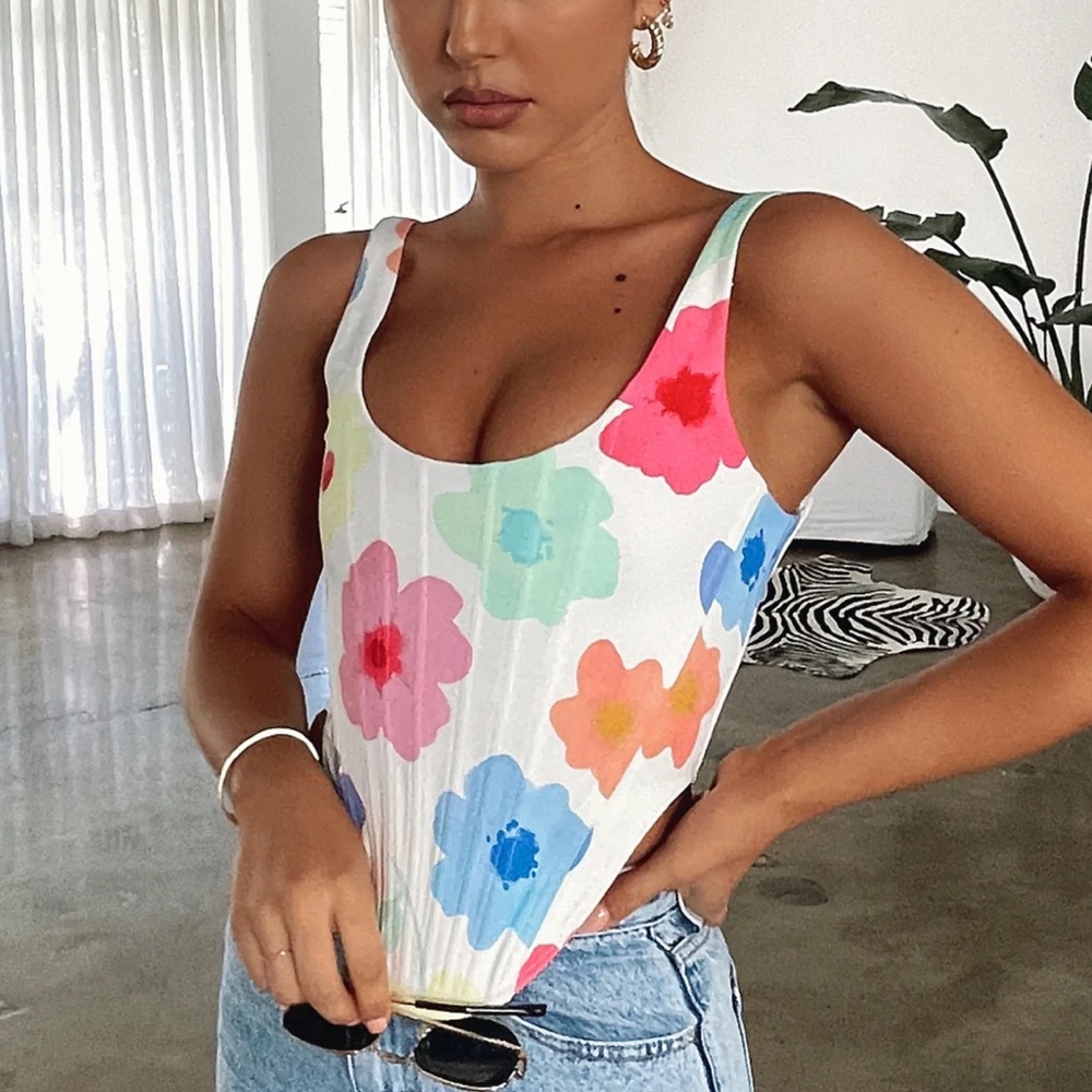 Whitefox Floral Corset Bustier Top - Saturday Sun Spring Print
